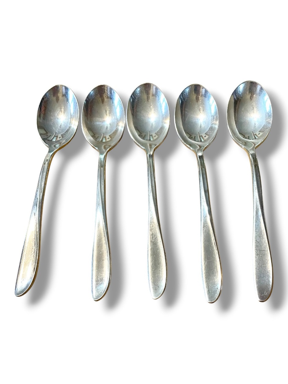 Holmes and Edwards silver plated teaspoons, set of five, deep silver line,inlaid